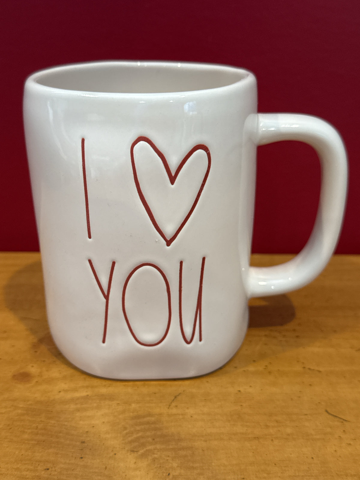 Rae Dunn “I Love You” White Coffee Mug with Red Heart by Magenta New 4 7/8" Tall
