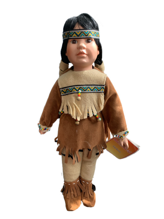 Vintage-Porcelain Bisque-Native American Doll Figure and Stand-Beaded Clothing