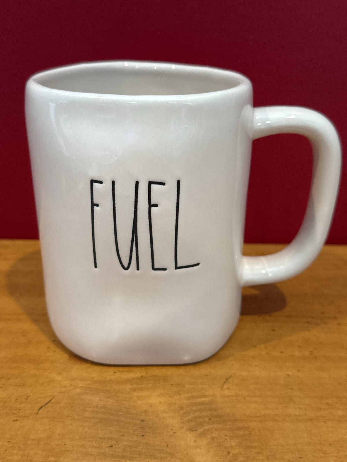 Rae Dunn “FUEL” White Coffee Mug by Magenta New 4 7/8" Tall