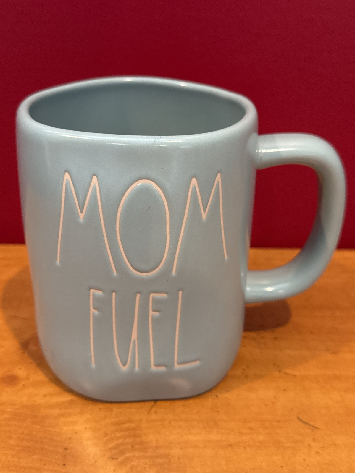Rae Dunn “MOM FUEL” Blue-Gray Coffee Mug by Magenta New 4 7/8" Tall