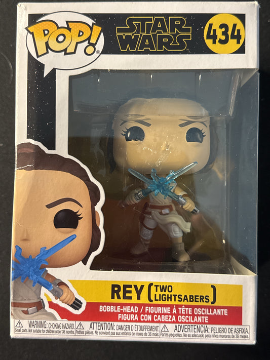Funko Pop! Star Wars #434 Rey (Two Lightsabers) Bobble Head New in Box