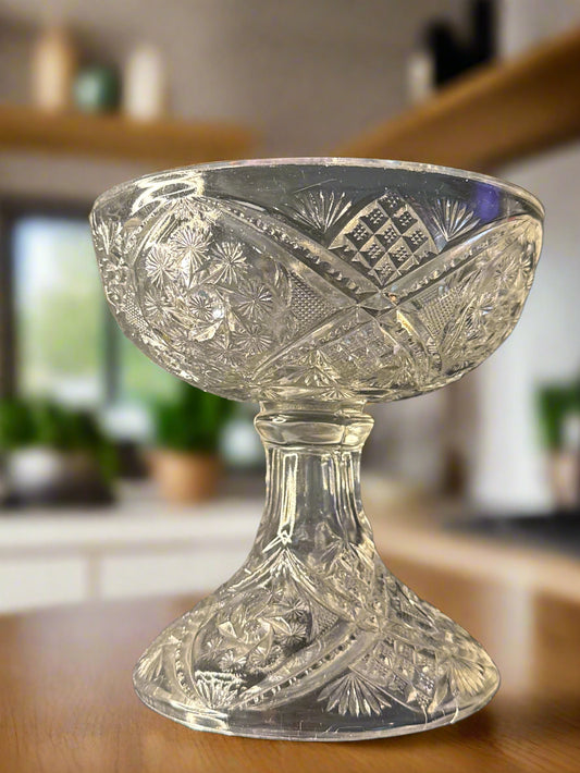 Indiana Pressed Glass Double Pinwheel/Juno 7" Tall Compote Bowl