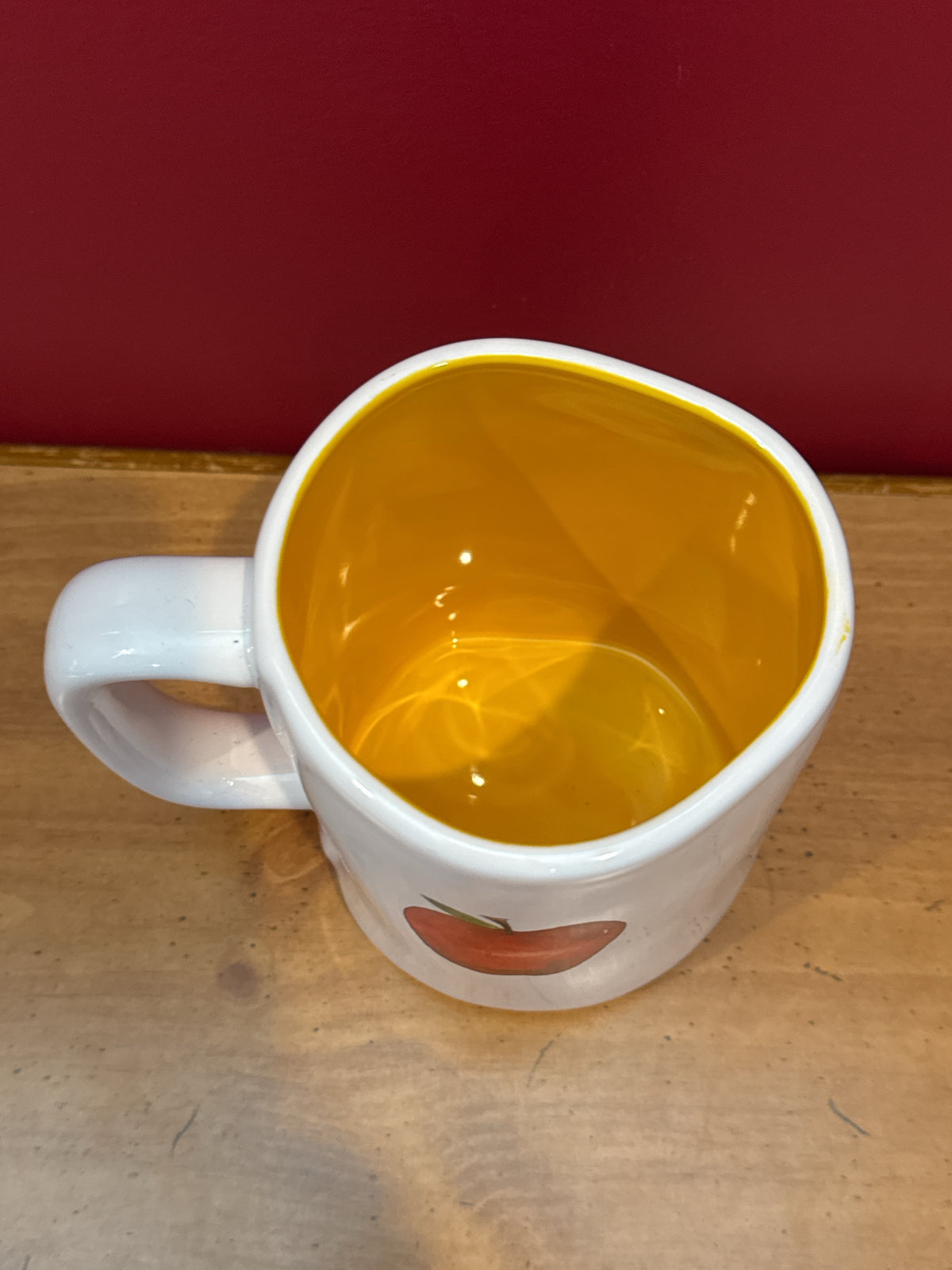 Rae Dunn “TEACHER FUEL” Coffee Mug with Yellow Interior & Apple Design New 4 7/8" Tall