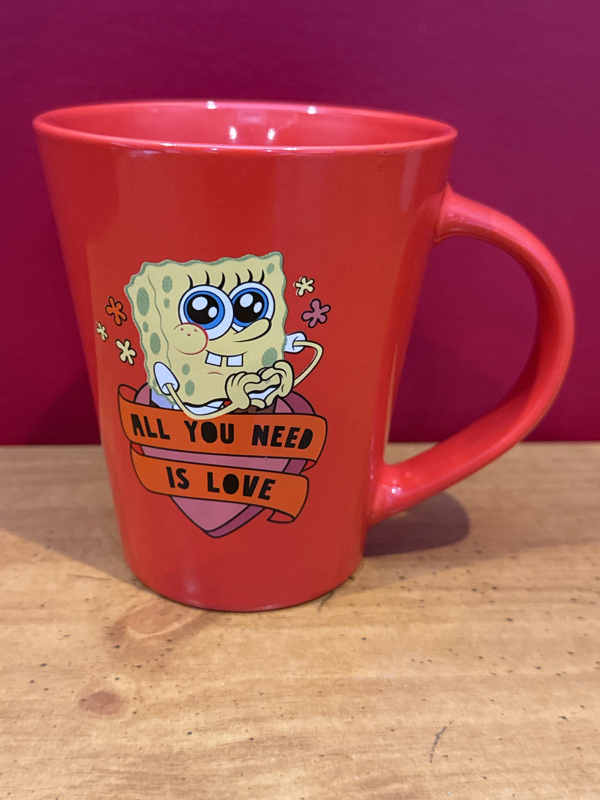 SpongeBob SquarePants “All You Need Is Love” Red Coffee Mug 4.5" Tall