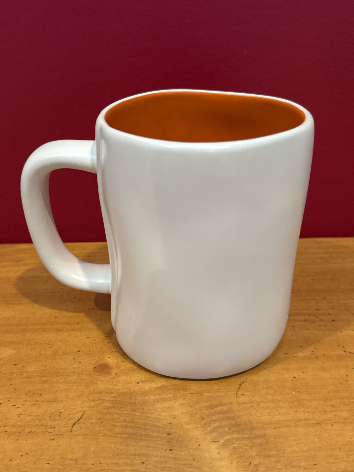 Rae Dunn “TURKEY DAY” White Coffee Mug with Orange Interior by Magenta New 4 7/8" Tall