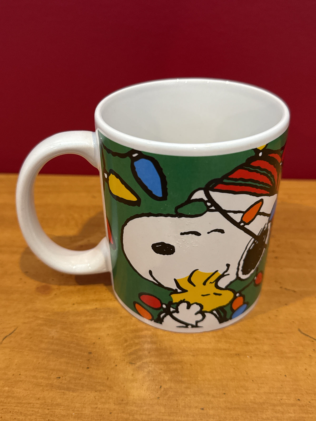 Peanuts Snoopy & Woodstock Christmas Lights Green Coffee Mug by Galerie 3.75" Tall