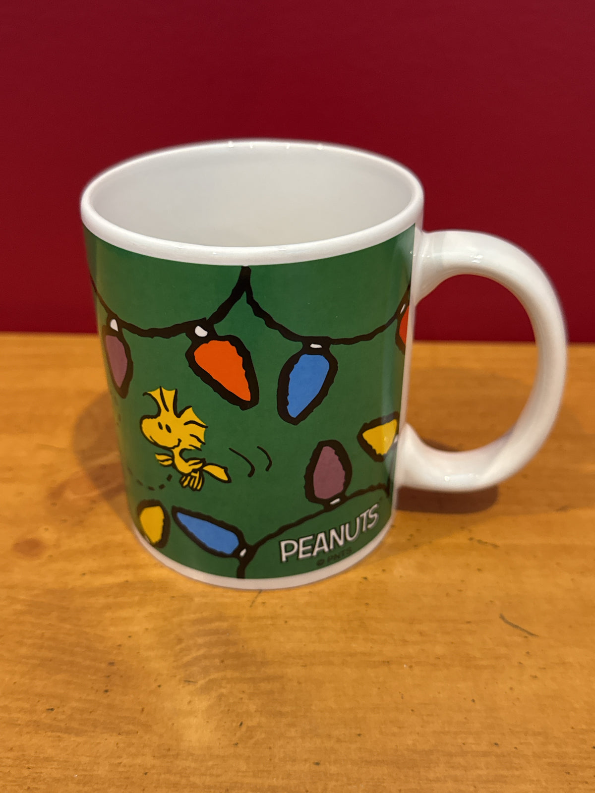 Peanuts Snoopy & Woodstock Christmas Lights Green Coffee Mug by Galerie 3.75" Tall