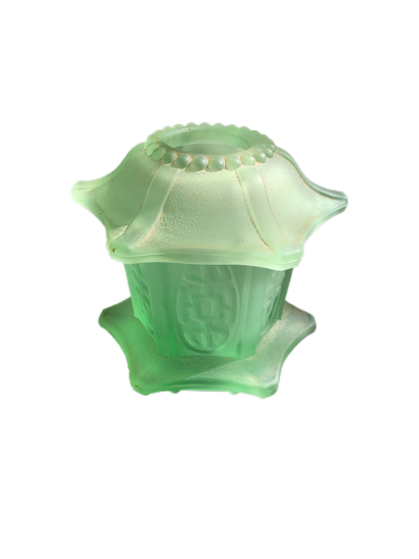 Vintage Green Satin Frosted Glass Pagoda Style Fairy Lamp Candle Holder Insert