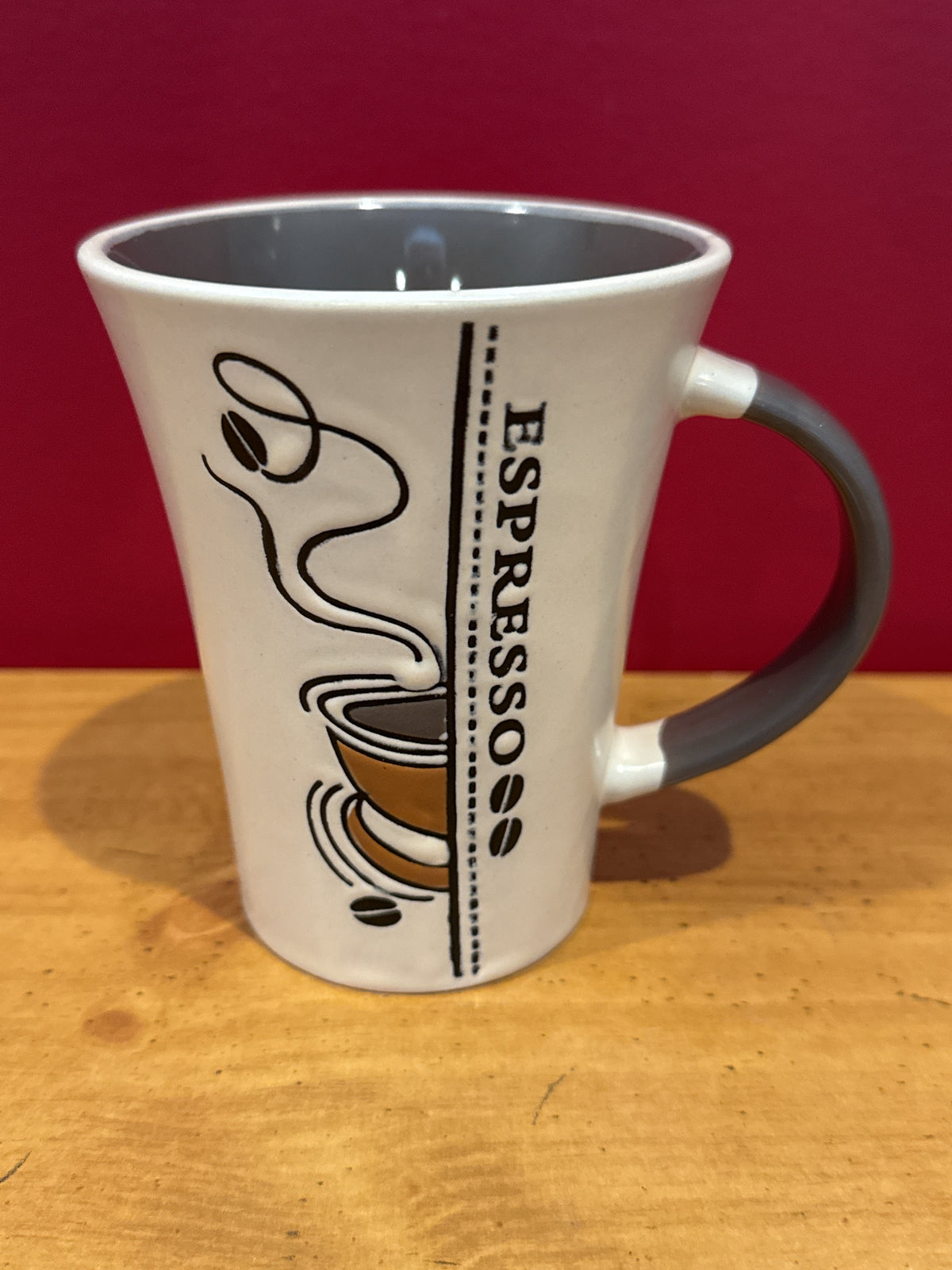 Omega “Espresso” Tall Coffee Mug with Gray Interior & Handle 4.5" Tall