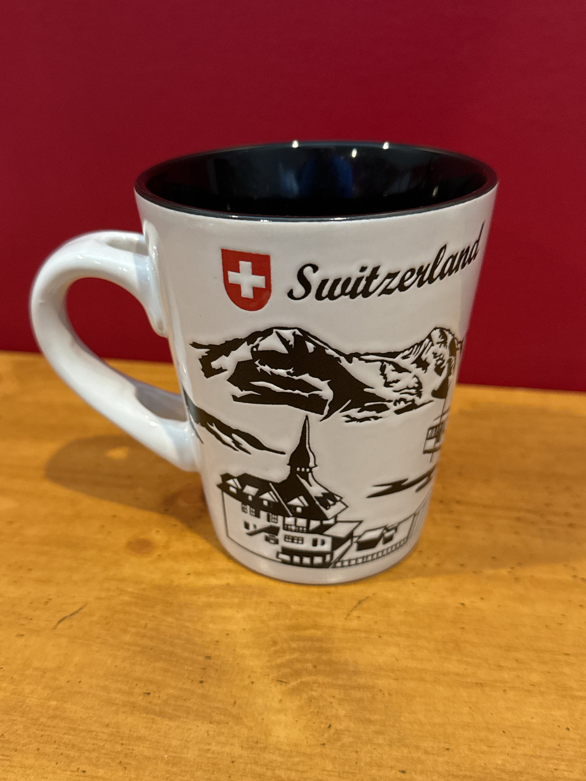 Splash Arts Interlaken Switzerland Souvenir Mug with Black Interior 4.25" Tall