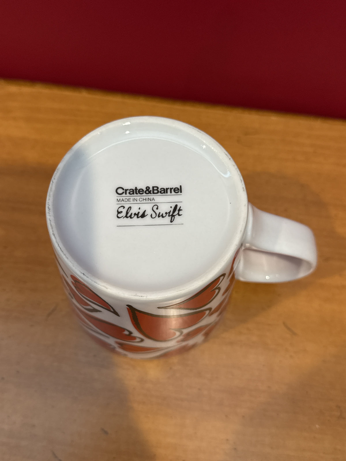 Crate & Barrel Elvis Swift Red Hearts Coffee Mug 4.25" Tall