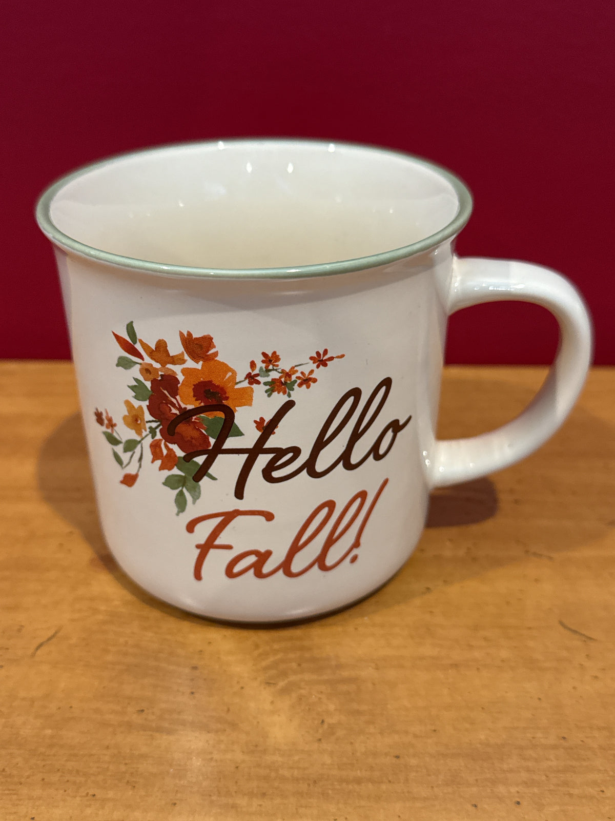 Celebrate It “Hello Fall!” Floral Mug with Pumpkin Interior Design 4 1/8" Tall
