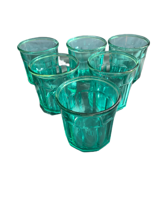 Set of 6 Luminarc Glass Teal Turquoise Blue Tumblers 12 ounce