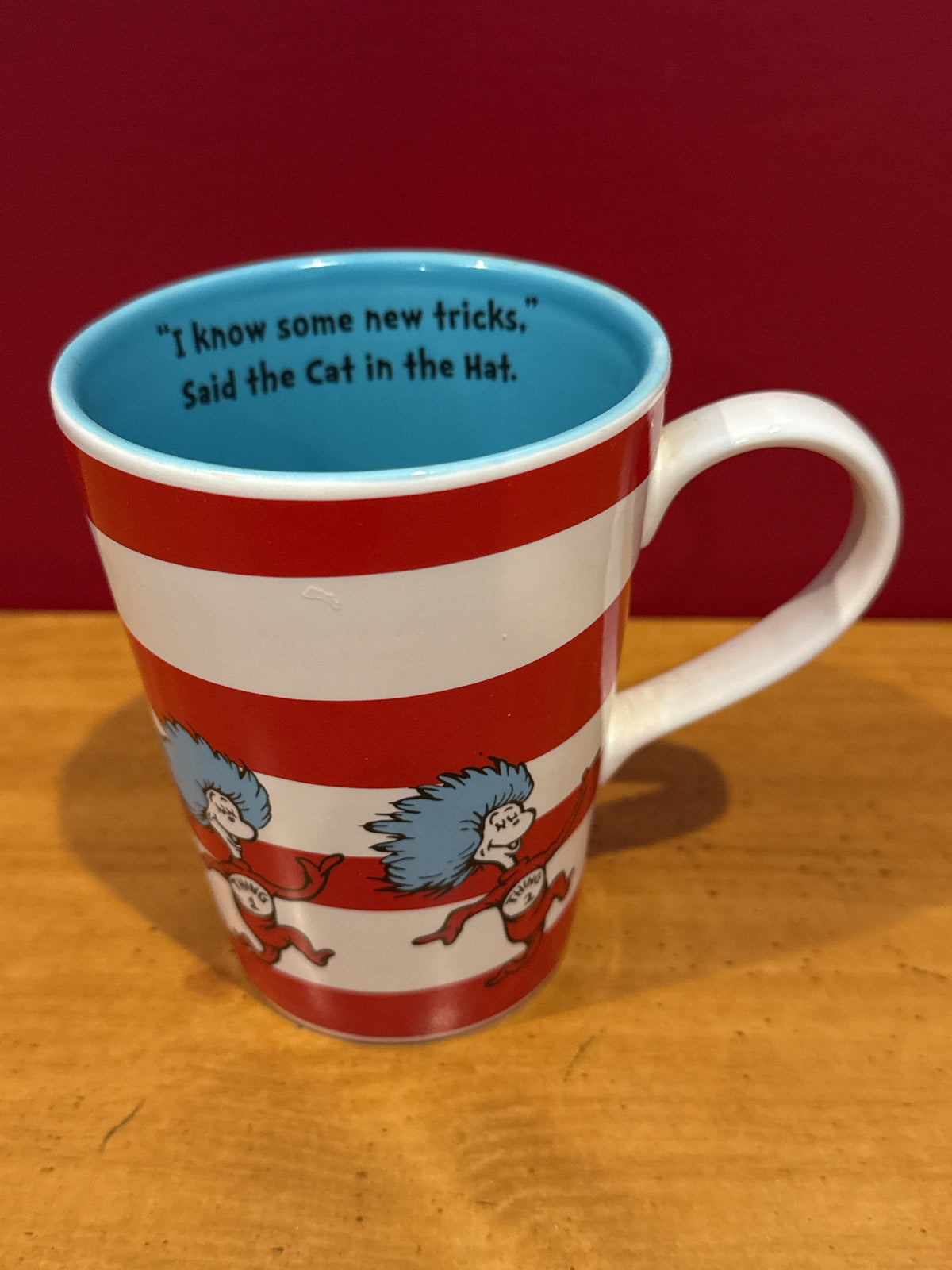 Dr. Seuss Cat in the Hat Striped Coffee Mug with Blue Interior by Vandor 4.5" Tall