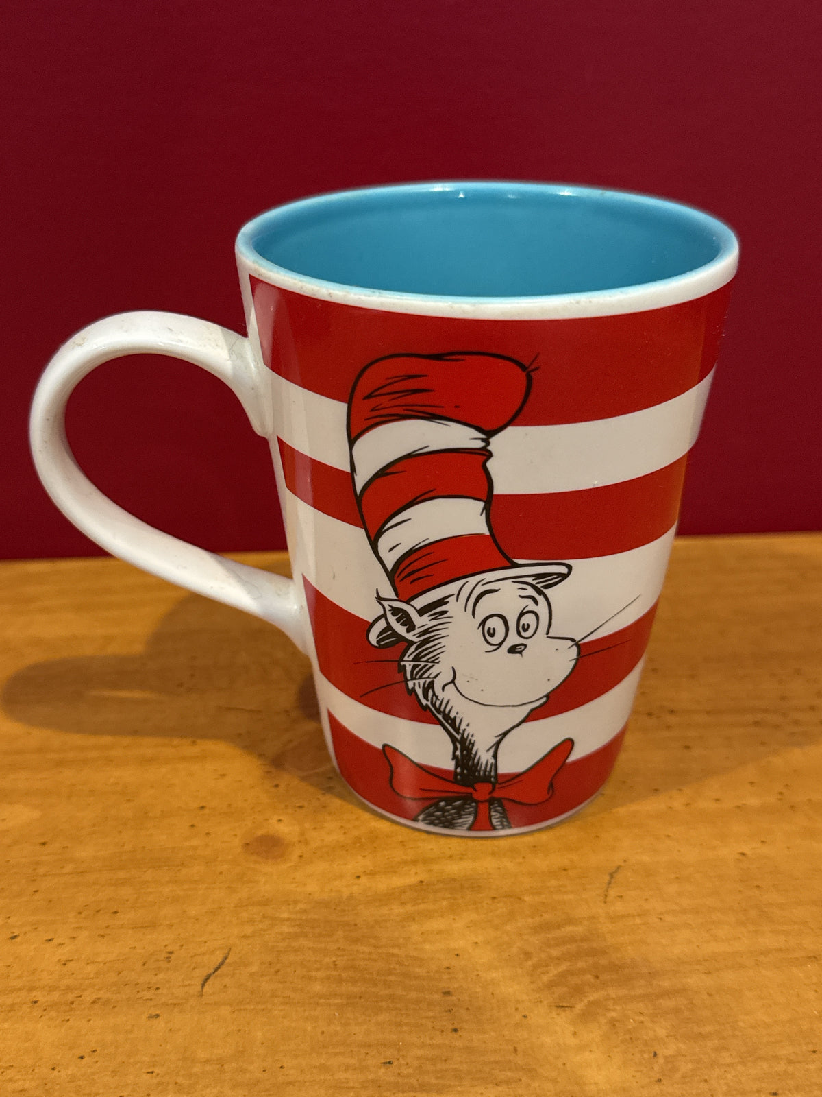 Dr. Seuss Cat in the Hat Striped Coffee Mug with Blue Interior by Vandor 4.5" Tall