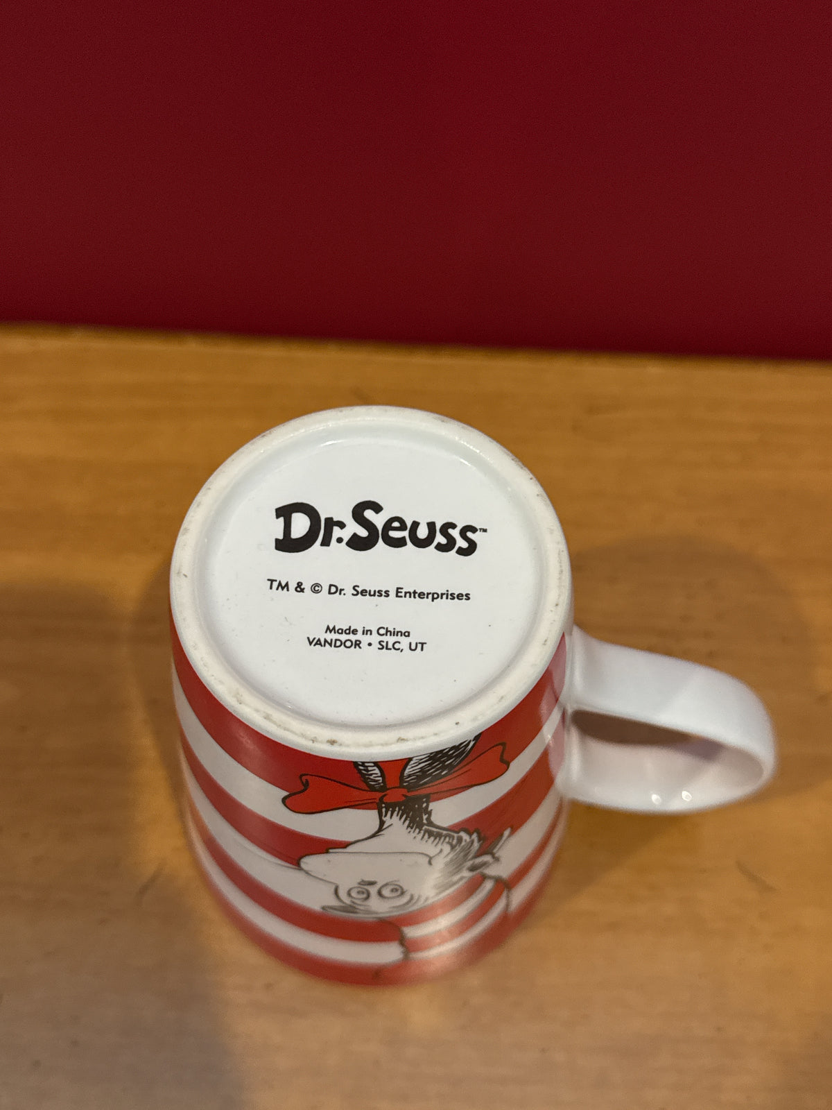 Dr. Seuss Cat in the Hat Striped Coffee Mug with Blue Interior by Vandor 4.5" Tall