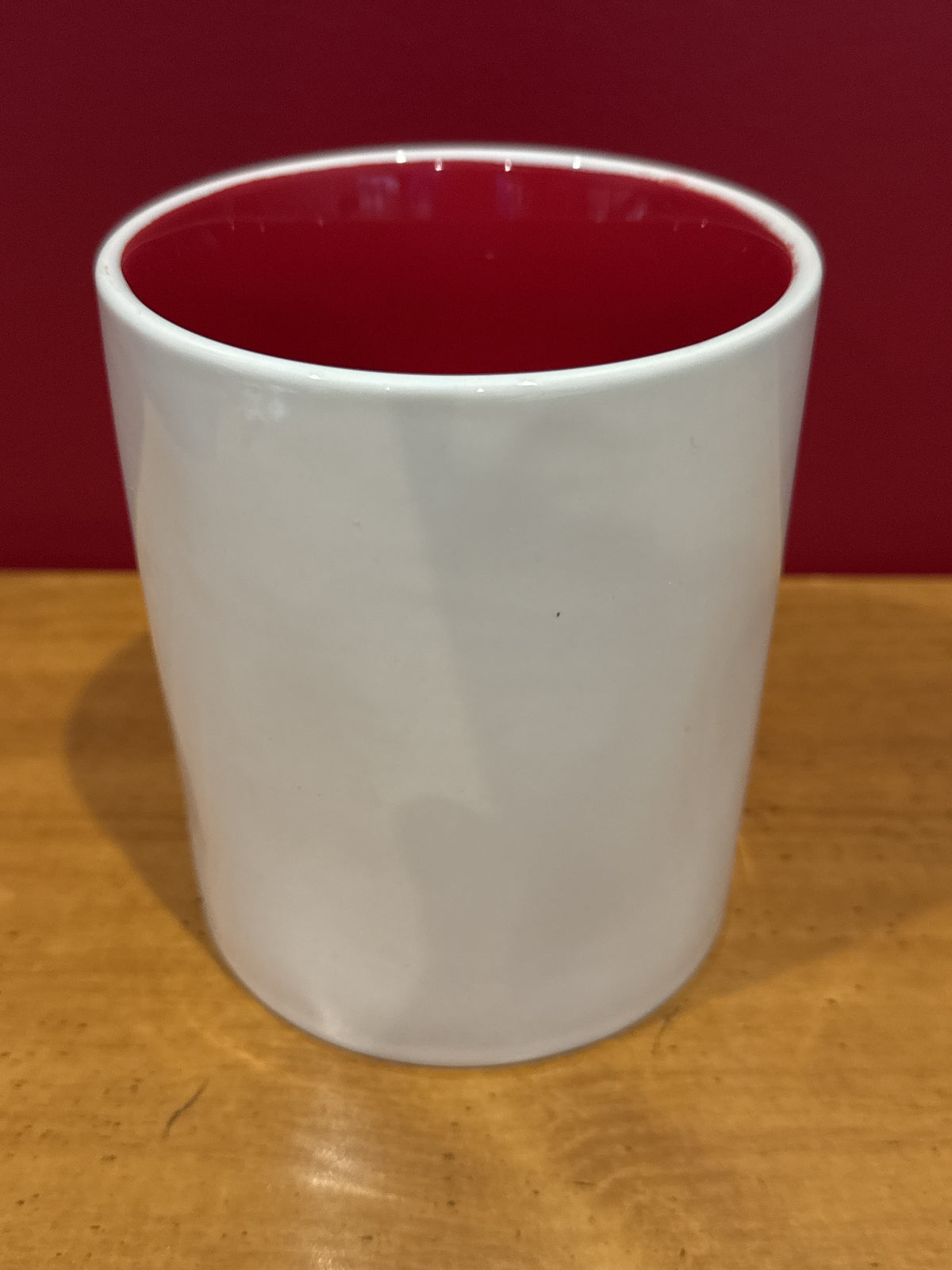 Rae Dunn “JOY” Wreath Handleless Cup with Red Interior by Magenta 4.5" Tall