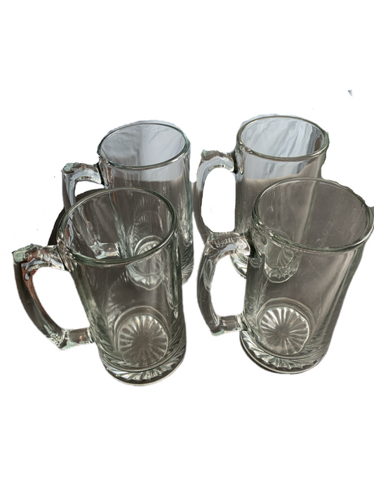 4 Large Glass Beer Mug Set. Holds 26 ounces