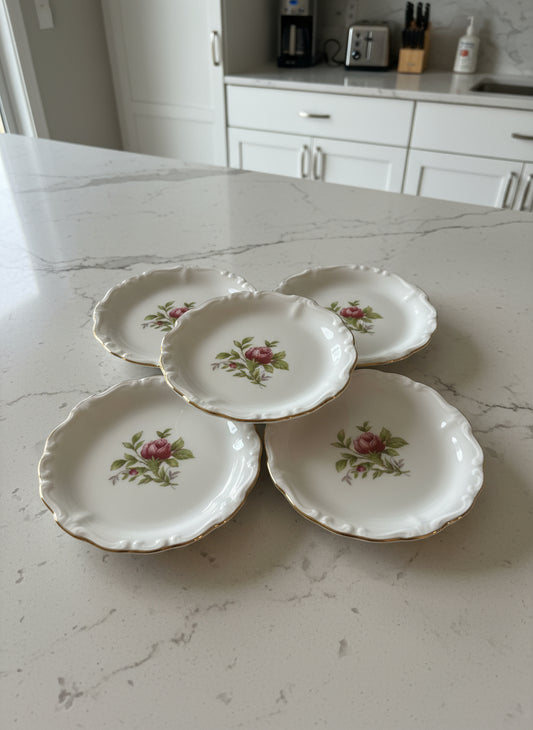 Set of 5 Vintage Johann Haviland Moss Rose Bavarian Backstamp Trinket Dish Coasters 3 5/8"