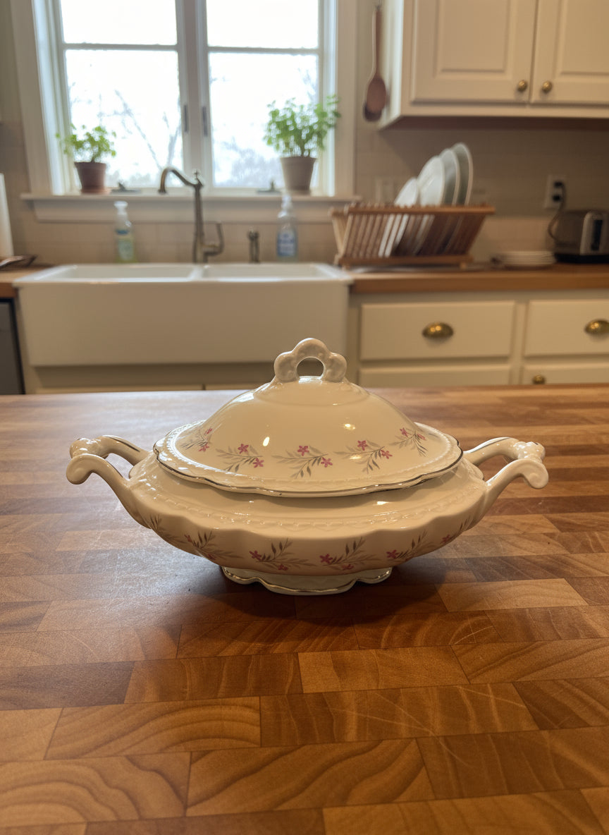 Oval Covered Vegetable Dish Minuet (Scalloped) by Royal Jackson 12" L x 7.5" W x 6.5" T