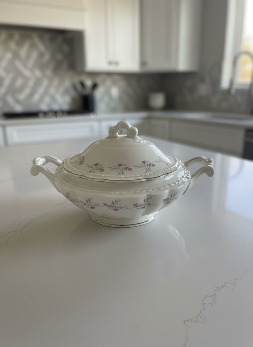 Oval Covered Vegetable Dish Minuet (Scalloped) by Royal Jackson 12" L x 7.5" W x 6.5" T