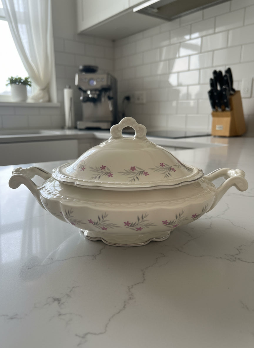 Oval Covered Vegetable Dish Minuet (Scalloped) by Royal Jackson 12" L x 7.5" W x 6.5" T