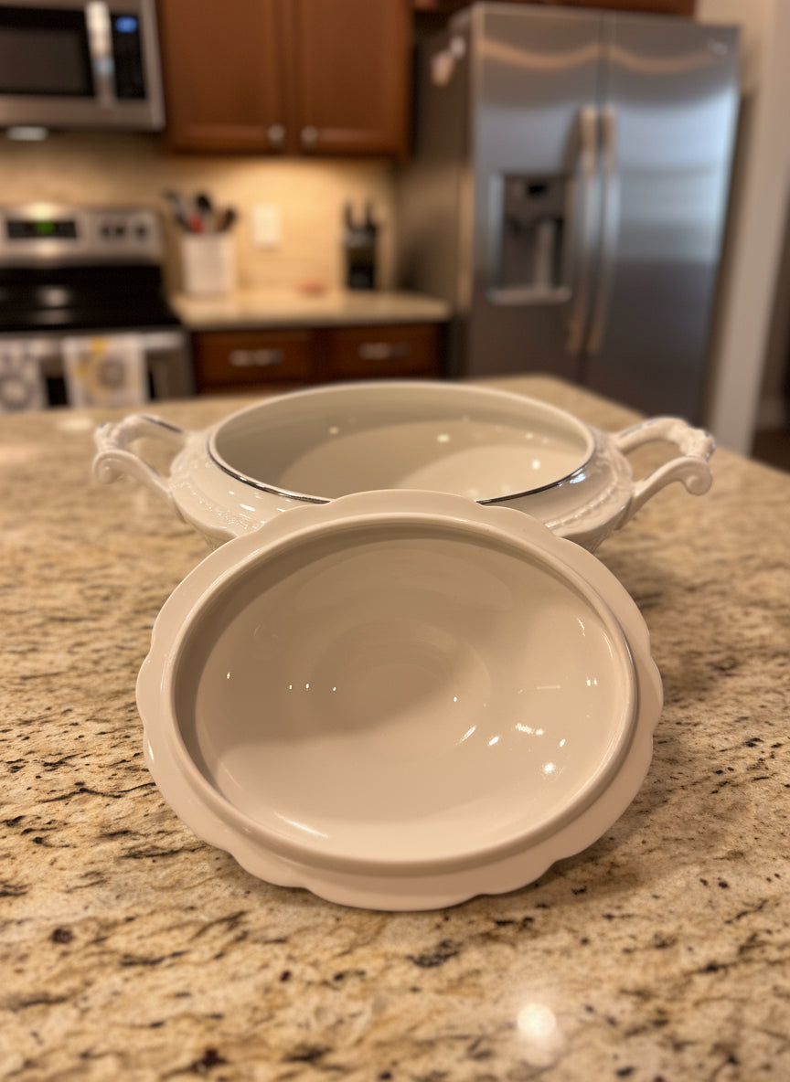 Oval Covered Vegetable Dish Minuet (Scalloped) by Royal Jackson 12" L x 7.5" W x 6.5" T