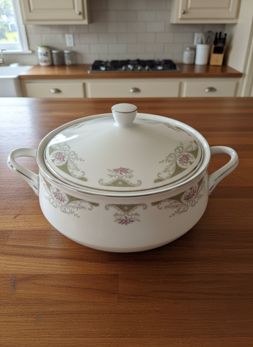 Round Covered Vegetable Dish Pattern Alberon by Japan 7.75" W x 5 5/8" T