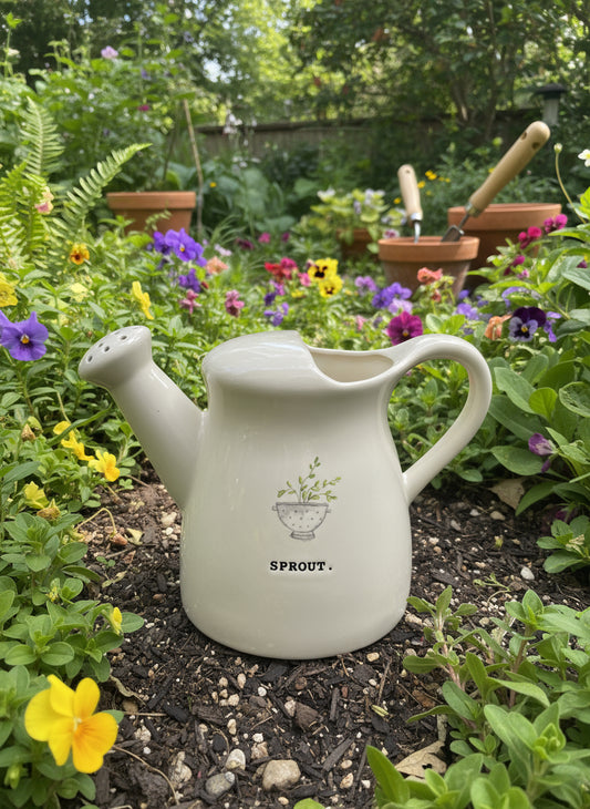 Rae Dunn SPROUT Watering Can Ceramic White New
