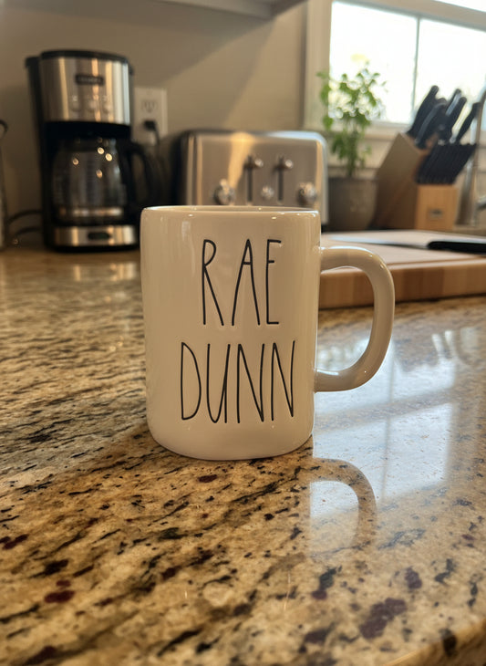 Rae Dunn White & Black Lettering Signature Mug Ceramic 4.75" Tall