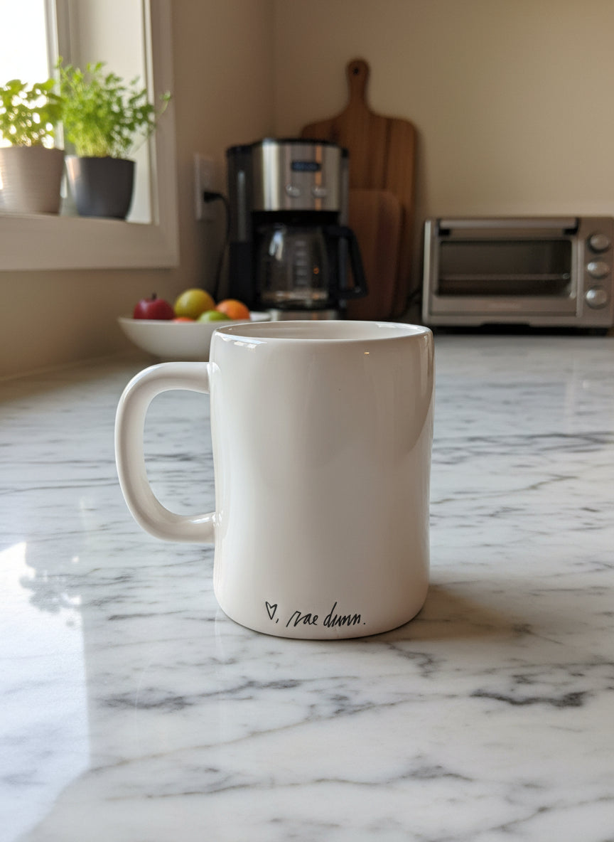 Rae Dunn White & Black Lettering Signature Mug Ceramic 4.75" Tall