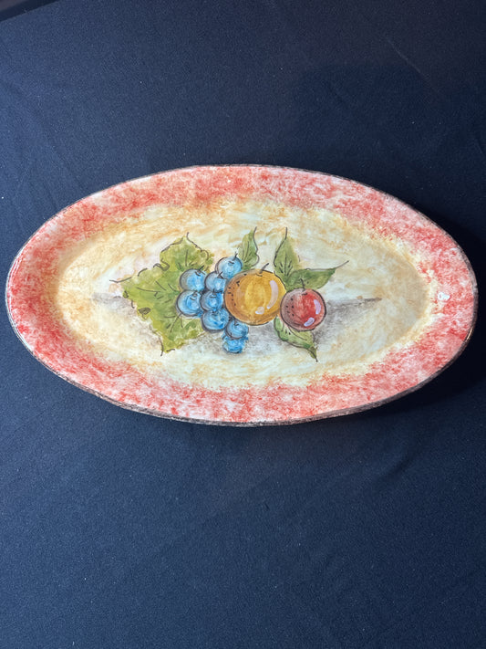 C.A.F.F. Gubio Italy Hand Made/Painted Ornate Fruit Dish 12.75" x 7"