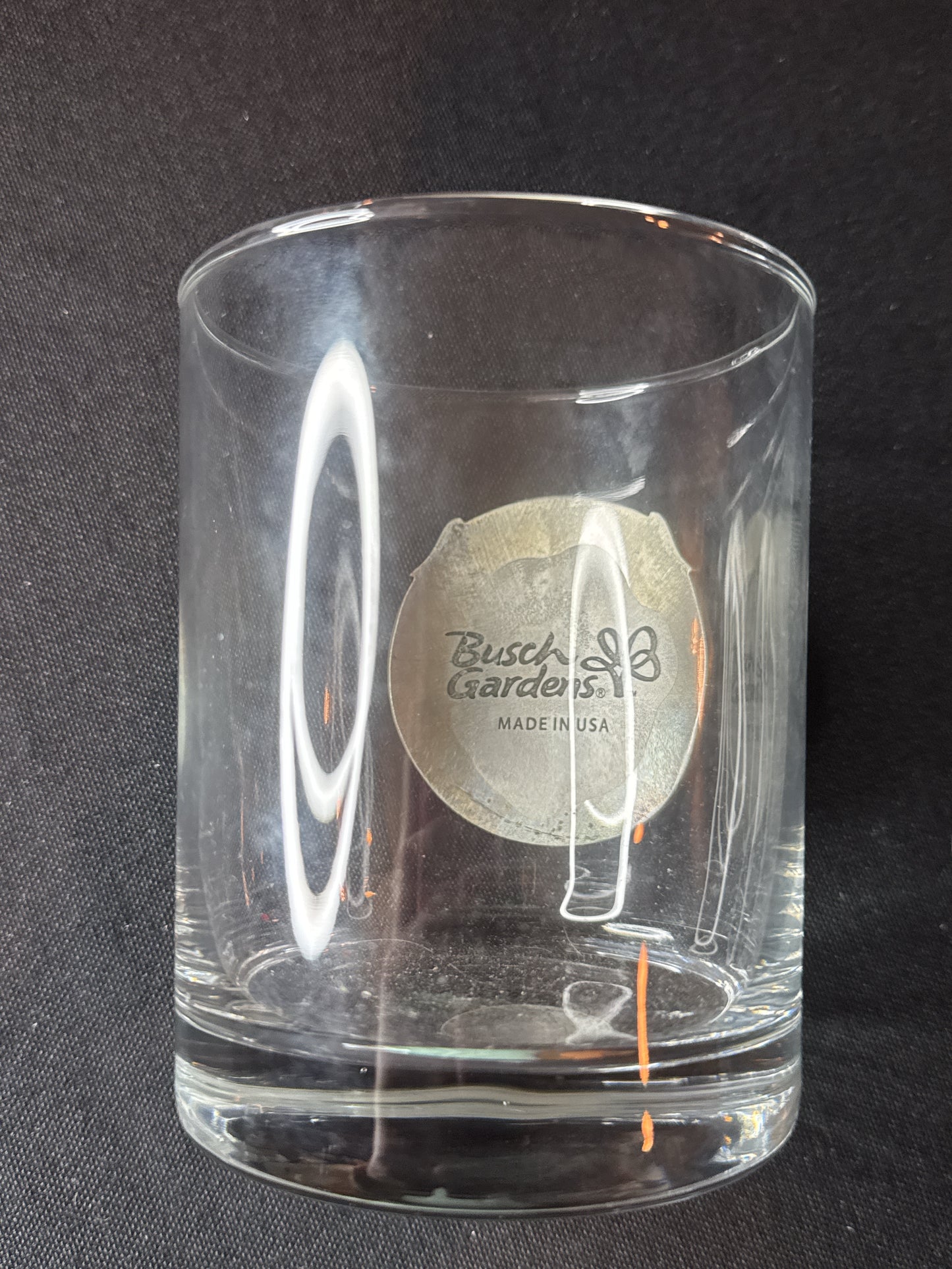 Bar Glass with Pewter Scotland Crest on Front from Busch Gardens 4.25" Tall