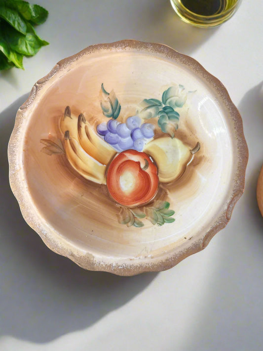 Hand Painted Still Life Fruit Bowl 9.25" Wide x 1.5" Tall Display Piece
