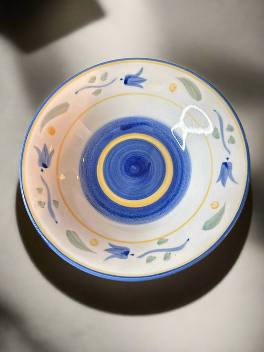 Majesticware Venetto by Sakura 7.5" Cereal Bowl Blue Yellow Green Flowers Swirl Design 1995