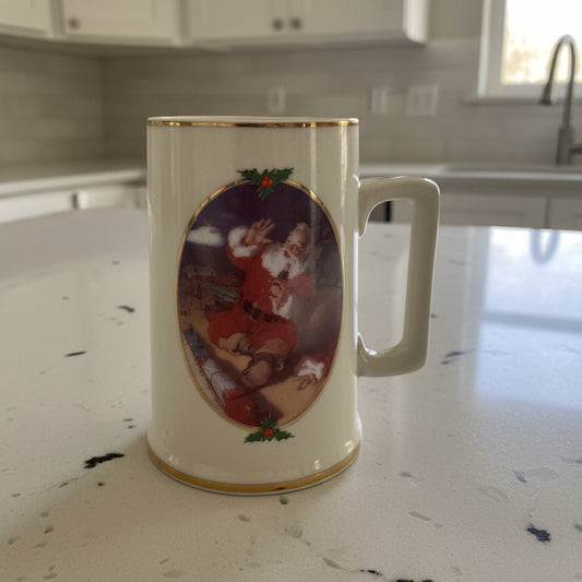 Vintage 1996 Coca-Cola Season's Greetings Santa Coffee Cup Mug Gold Paint on Rim 4.5" Tall