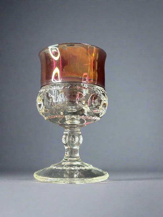 Vintage Kings Crown Ruby Red Goblet Cranberry Flash Thumbprint Cordial 4.5"