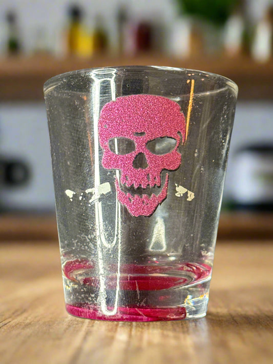 Skull & Crossbones Pink Shot Glass 2.25" Tall