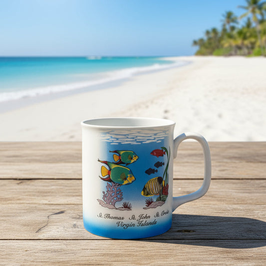 Souvenir Virgin Islands Coffee Cup Mug St. Thomas, St. John, St. Croix Fish 3.5" Tall