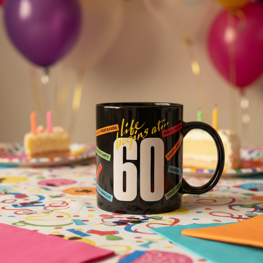 Life Begins At 60 Comedy Mug Black 3.75" Tall