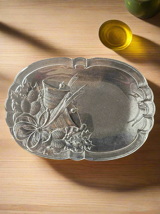Mikasa Crystal Oblong Plate Holiday Bells 10.25" RC197 Japan In Original Box