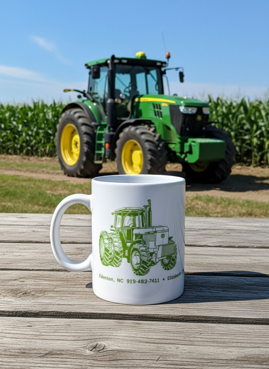 Promotional Coffee Cup Mug for Hobbs Implement Company John Deere Dist. 3 7/8" Tall