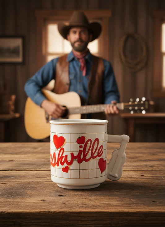 Nashville Music City USA Coffee Cup Mug Guitar Handle Vintage Country Music 3.75" Tall