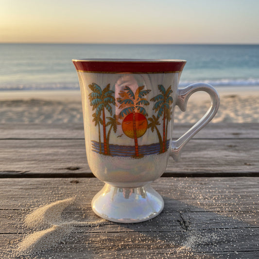 Vintage Opalescence Souvenir Coffee Mug Cup Tea Cup Beach Scene 4 5/8" Tall