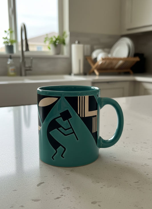 Vintage Waechtersbach Ceramic Coffee Cup Mug Teal Musician 3 7/8" Tall