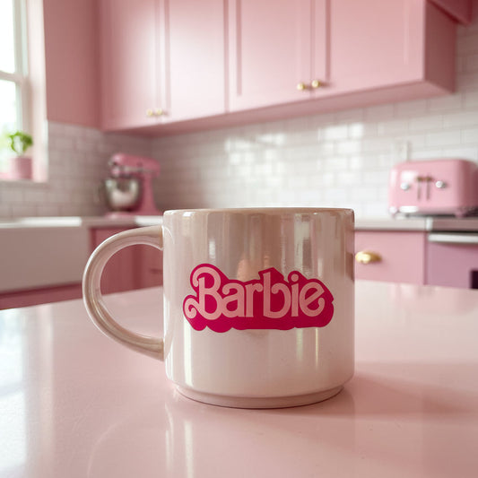 BARBIE (The Movie) 2023 Pink Coffee Cup Mug - Iridescent Pearl Stoneware 15oz 3 5/8" Tall