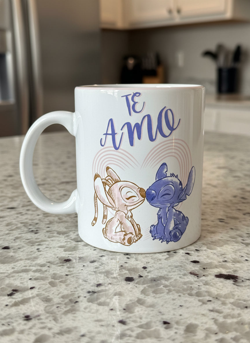 Lilo & Stitch Te Amo Coffee Cup Mug 20oz Large Pink Interior 4 3/8" Tall New