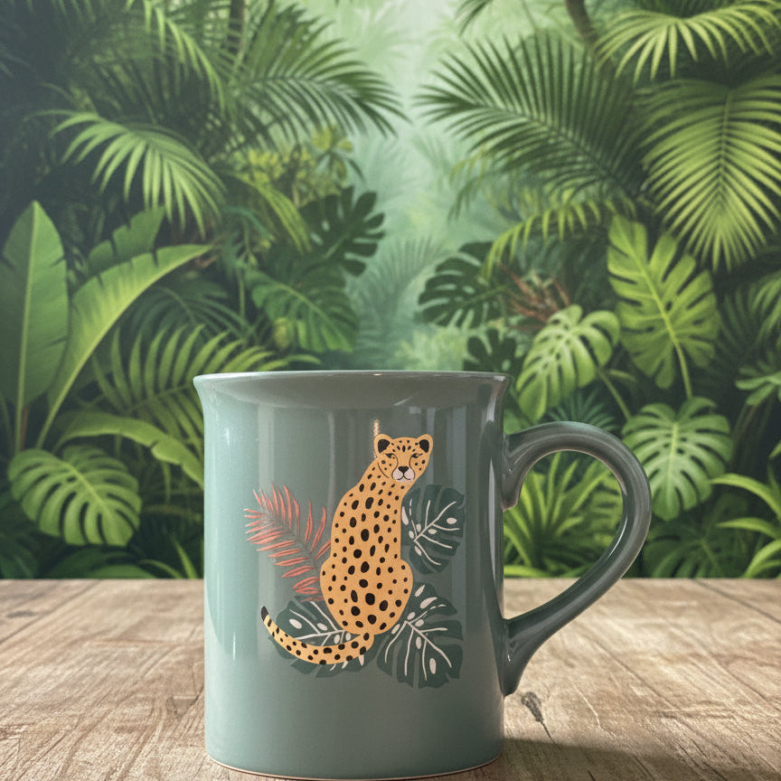 Trueliving Ceramic Coffee Cup Mug Cheetah Green 14oz 4 1/8" Tall