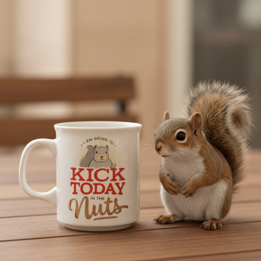 I'm Going To Kick Today In The Nuts Squirrel Coffee Cup Mug 4 1/8" Tall