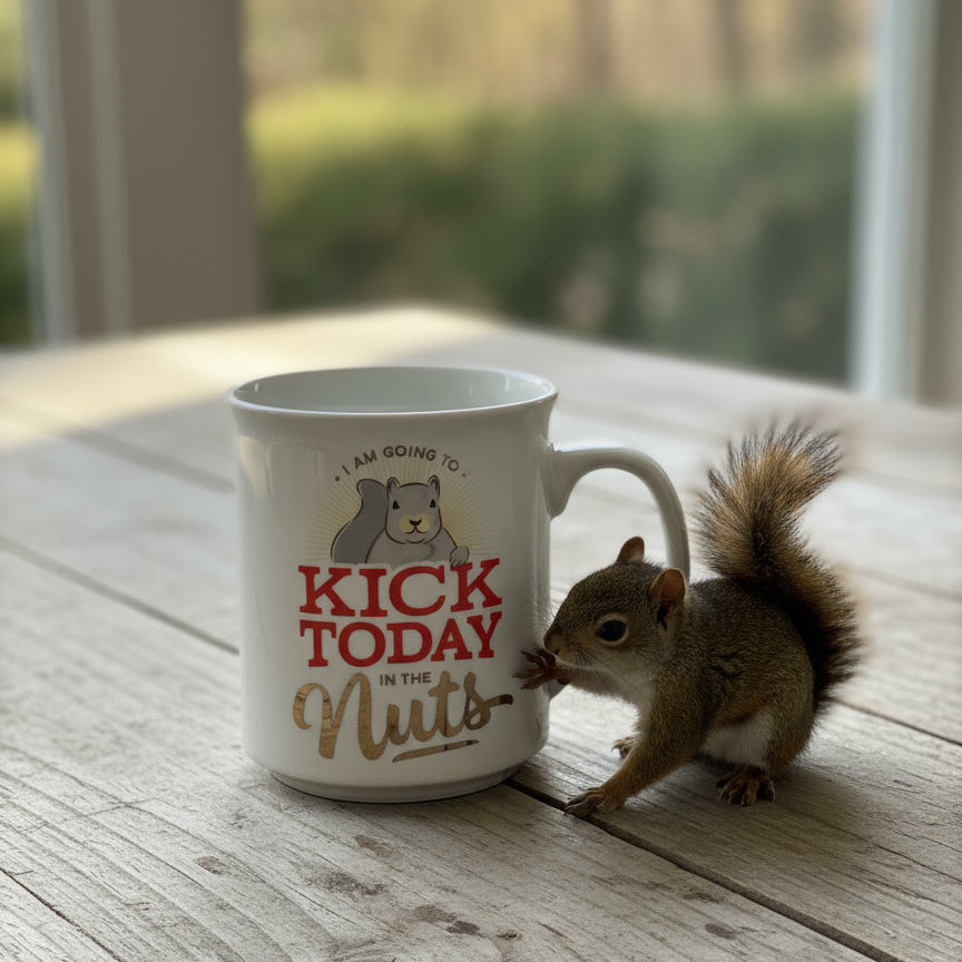I'm Going To Kick Today In The Nuts Squirrel Coffee Cup Mug 4 1/8" Tall